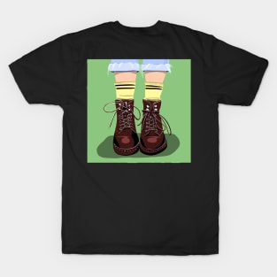 red shoes with socks on a green background T-Shirt